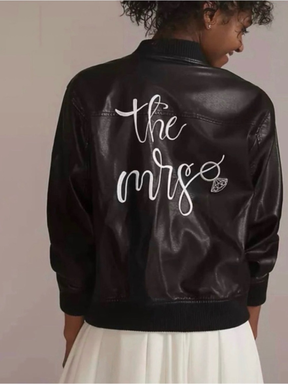 Brand New Black Faux Leather 'The Mrs.' Bomber Jacket